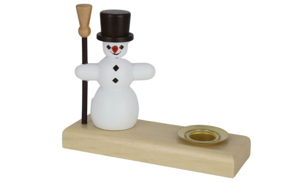 Kerzenhalter mit Schneemann, 9 cm, farbig von Spielwarenmacher Günther