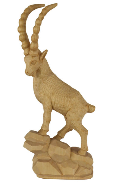 Capricorn carved, natural, 25 cm by Schnitzkunst aus dem Erzgebirge