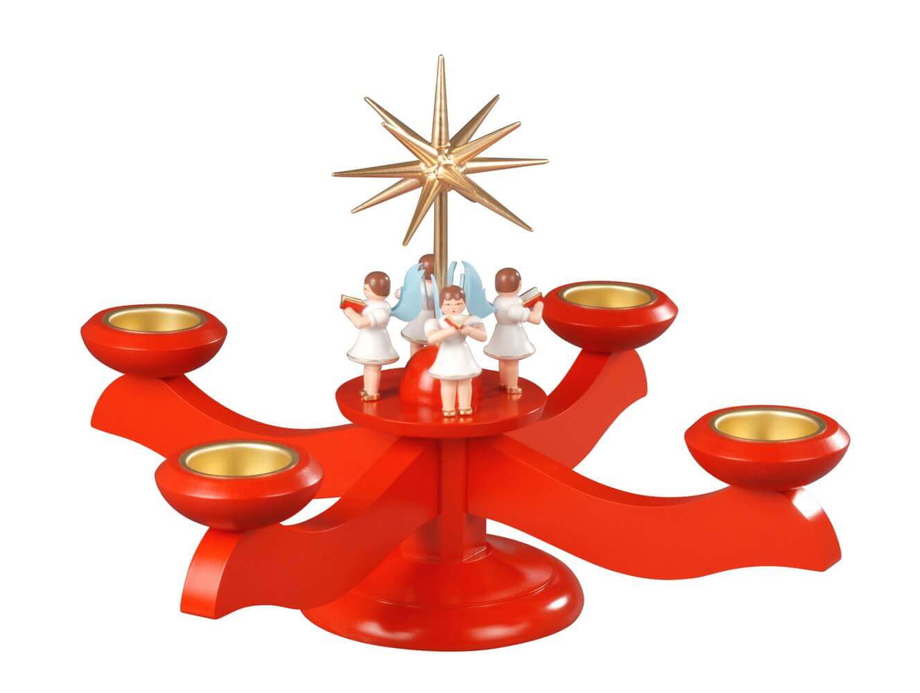 Adventsleuchter für Teelichter mit 4 stehenden Engeln, rot von Albin  Preißler