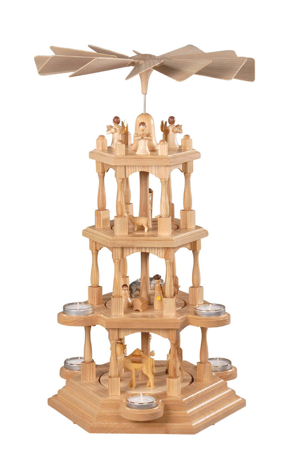 Teelichtpyramide Heilige Familie, natur, 4–stöckig, Albin 52 Preißler von cm