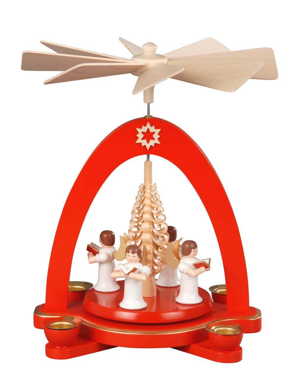 4 Weihnachtspyramide kaufen rot mit Engel, online