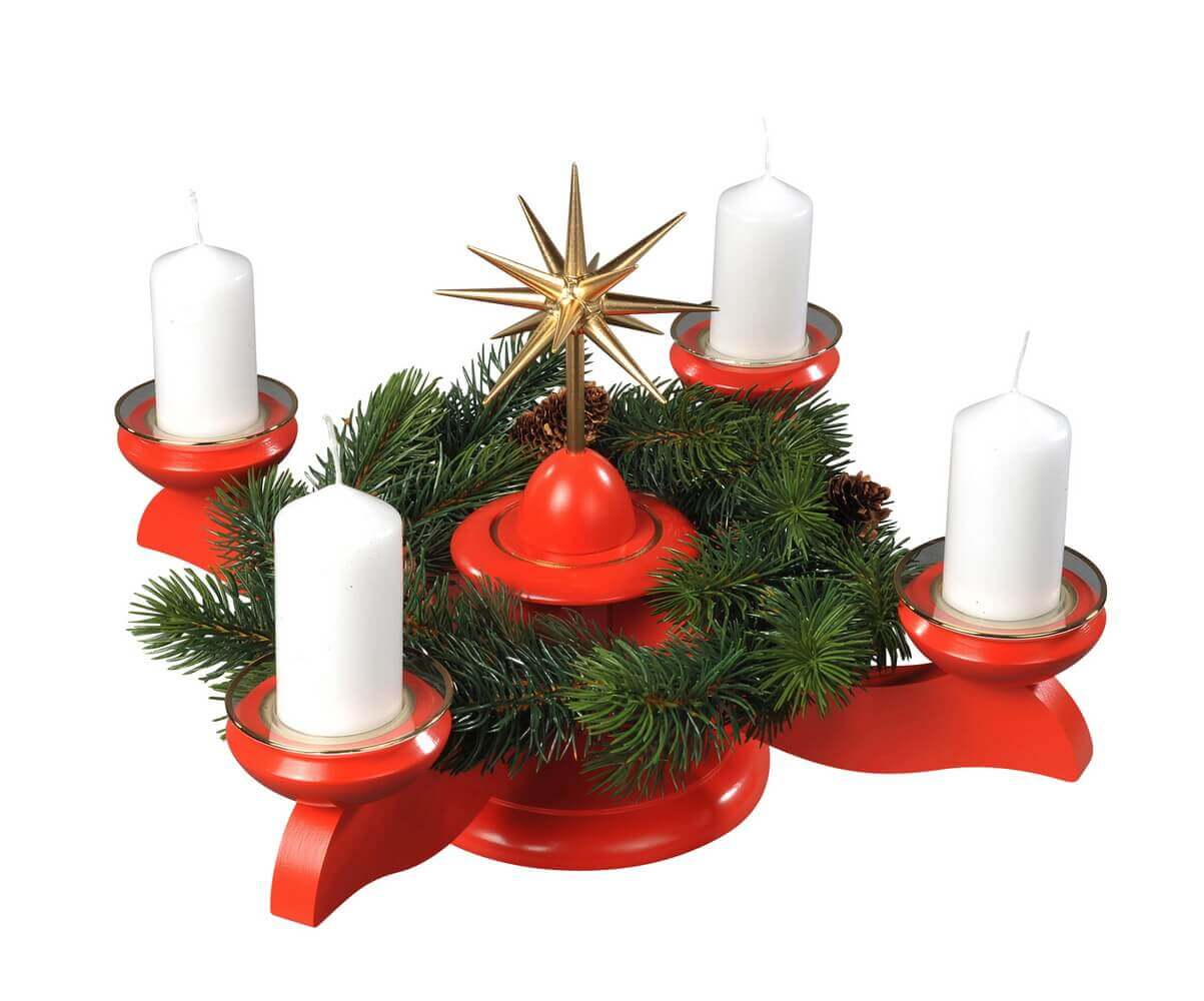 rot von Tannenkranz, Preißler Weihnachtsstern Albin mit und Adventsleuchter