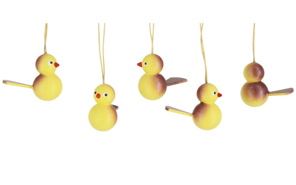 Birds to hang, 5 pieces, yellow/brown by SEIFFEN.COM_1